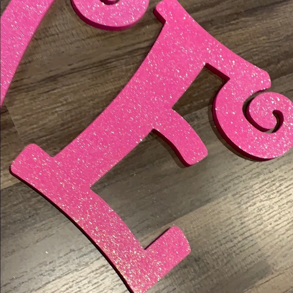 12” Pink Glitter Wood Letter E